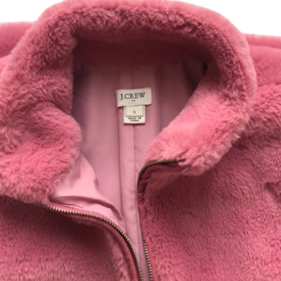 J.Crew Mercantile Guava Berry Faux Fur Zip up Teddy Vest - Picture 4 of 13